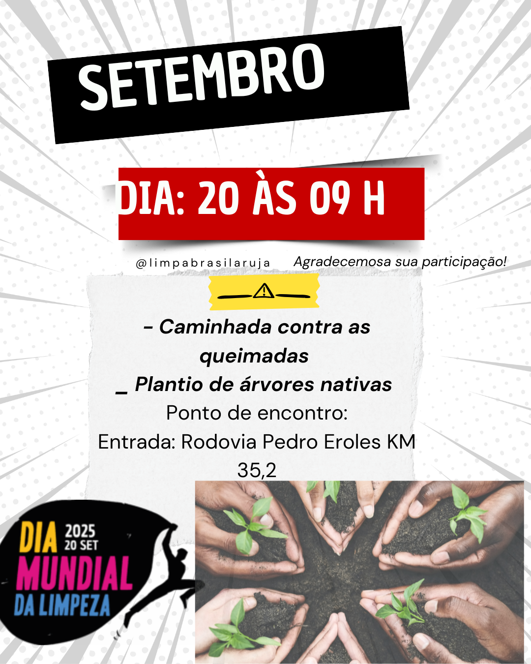 Caminhada contras as queimadas, e plantio de árvores nativas.