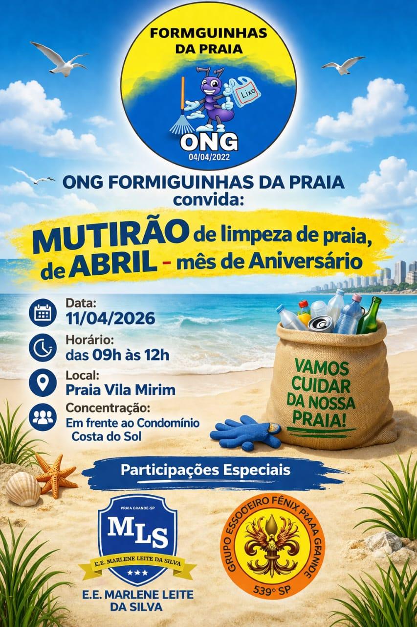 Formiguinhas da Praia _ Mutirão Mensal de Limpeza de Praia - Abril - Mirim