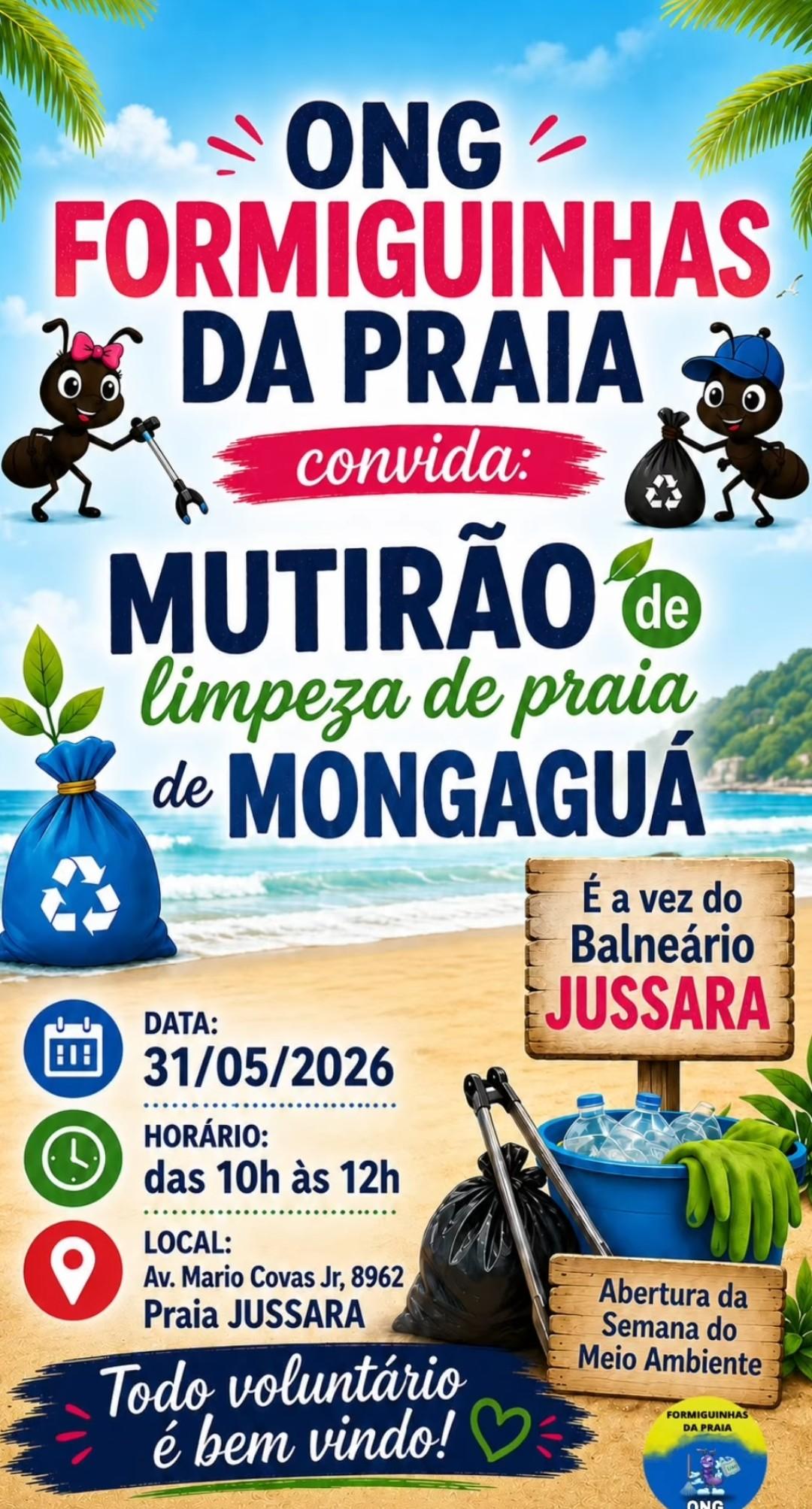 Formiguinhas da Praia _ Mutirão Mensal de Limpeza de Praia - Maio - Mongaguá/SP