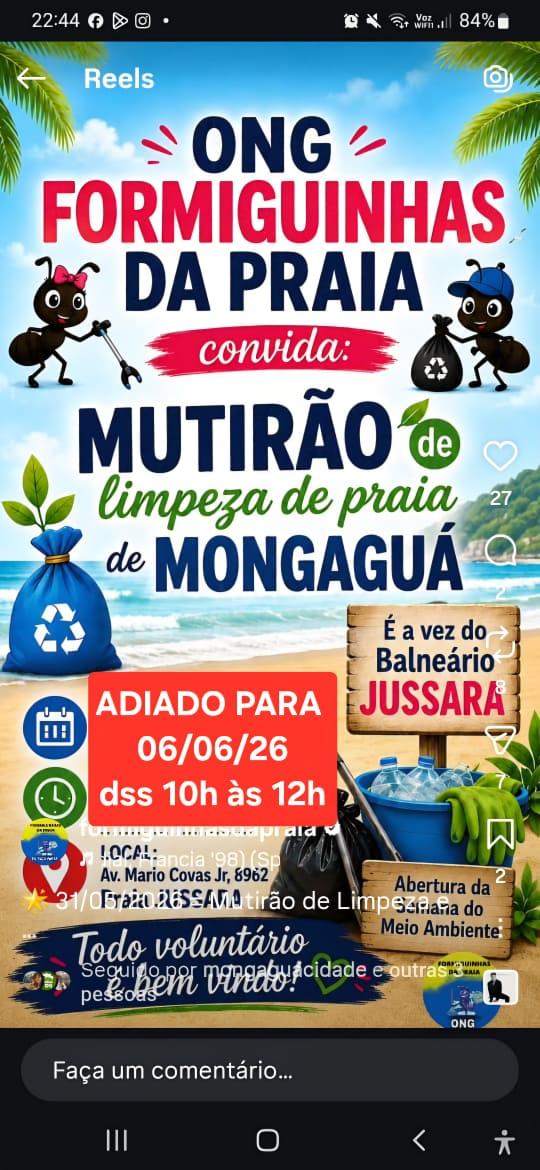 Formiguinhas da Praia _ Mutirão Mensal de Limpeza de Praia - Maio - Mongaguá/SP