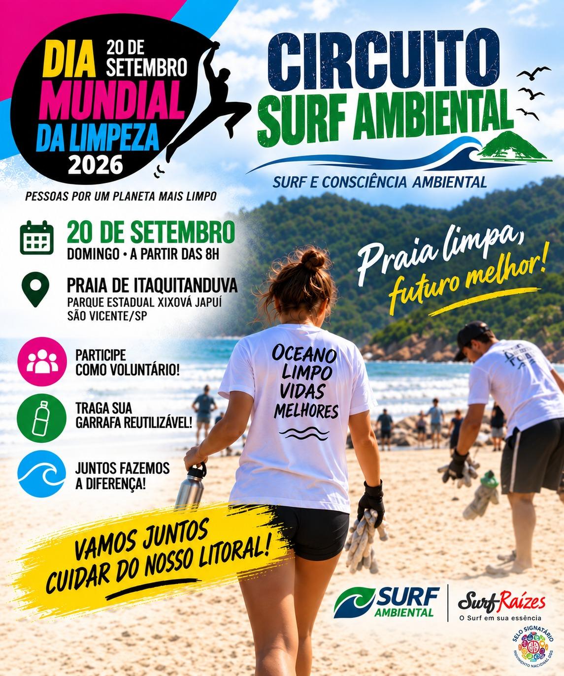 Limpeza de Praia - Itaquitanduva São Vicente - DML Surf Raízes